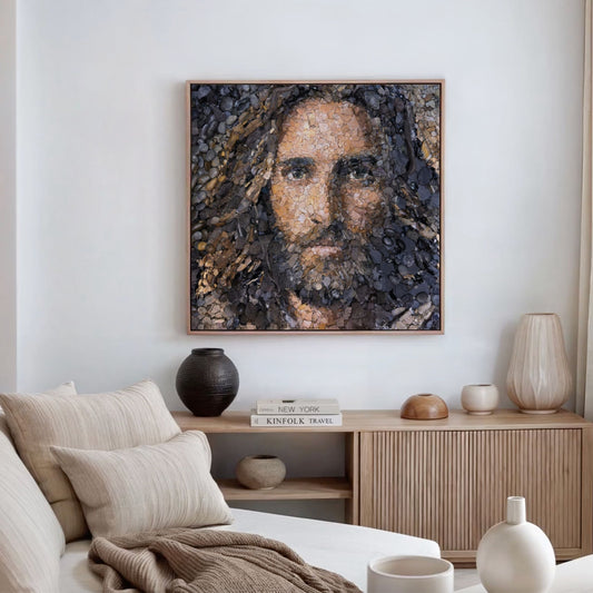 Modern christian artwork displayed in a modern home.