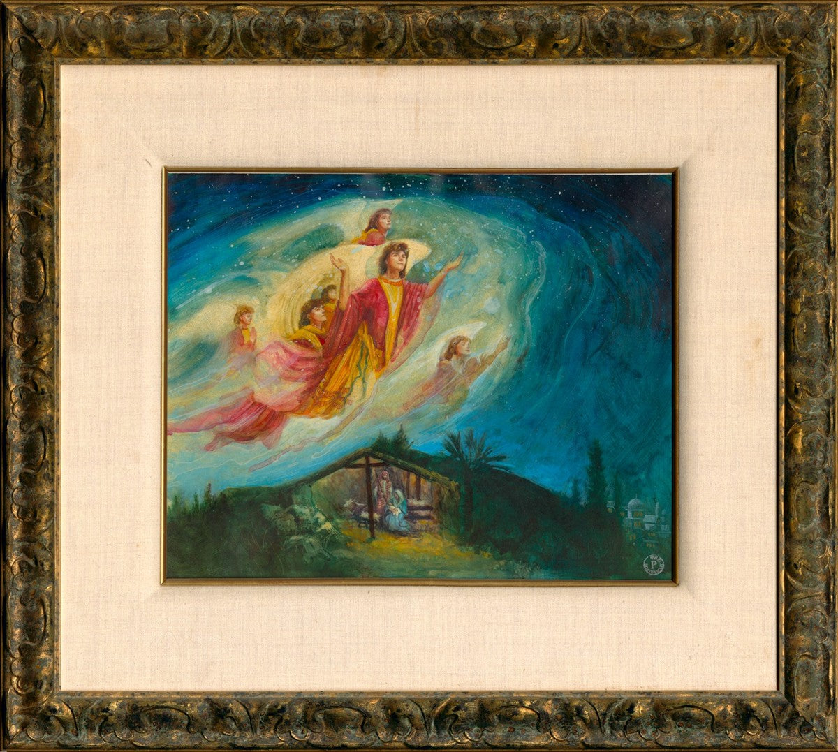 Angel Over Manger Original Artwork