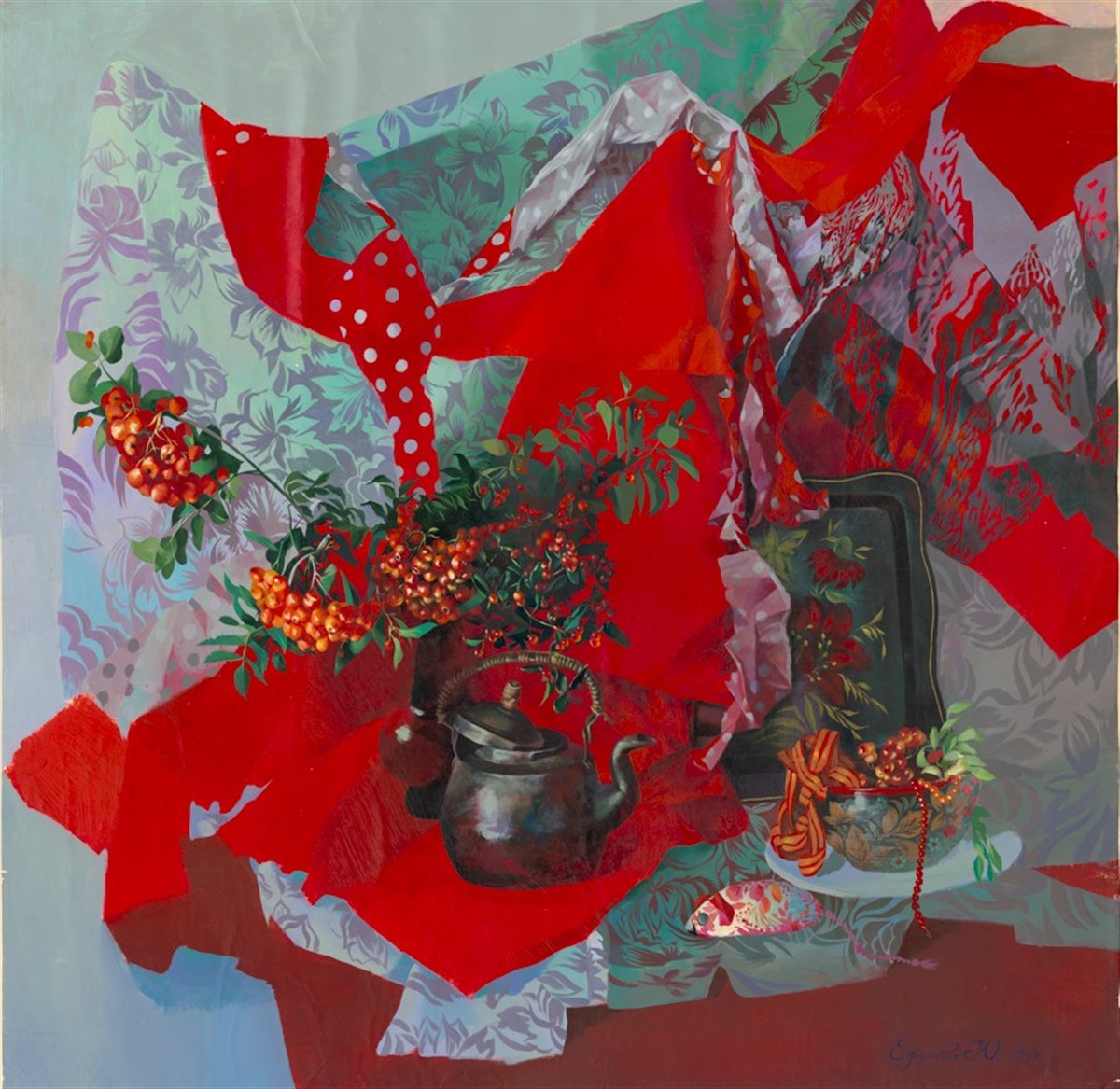 Still Life in Red and Greens Original Artwork