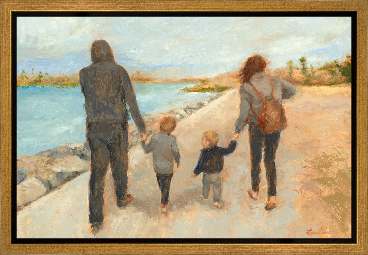 Family Walk On The Beach Gallery Wrap