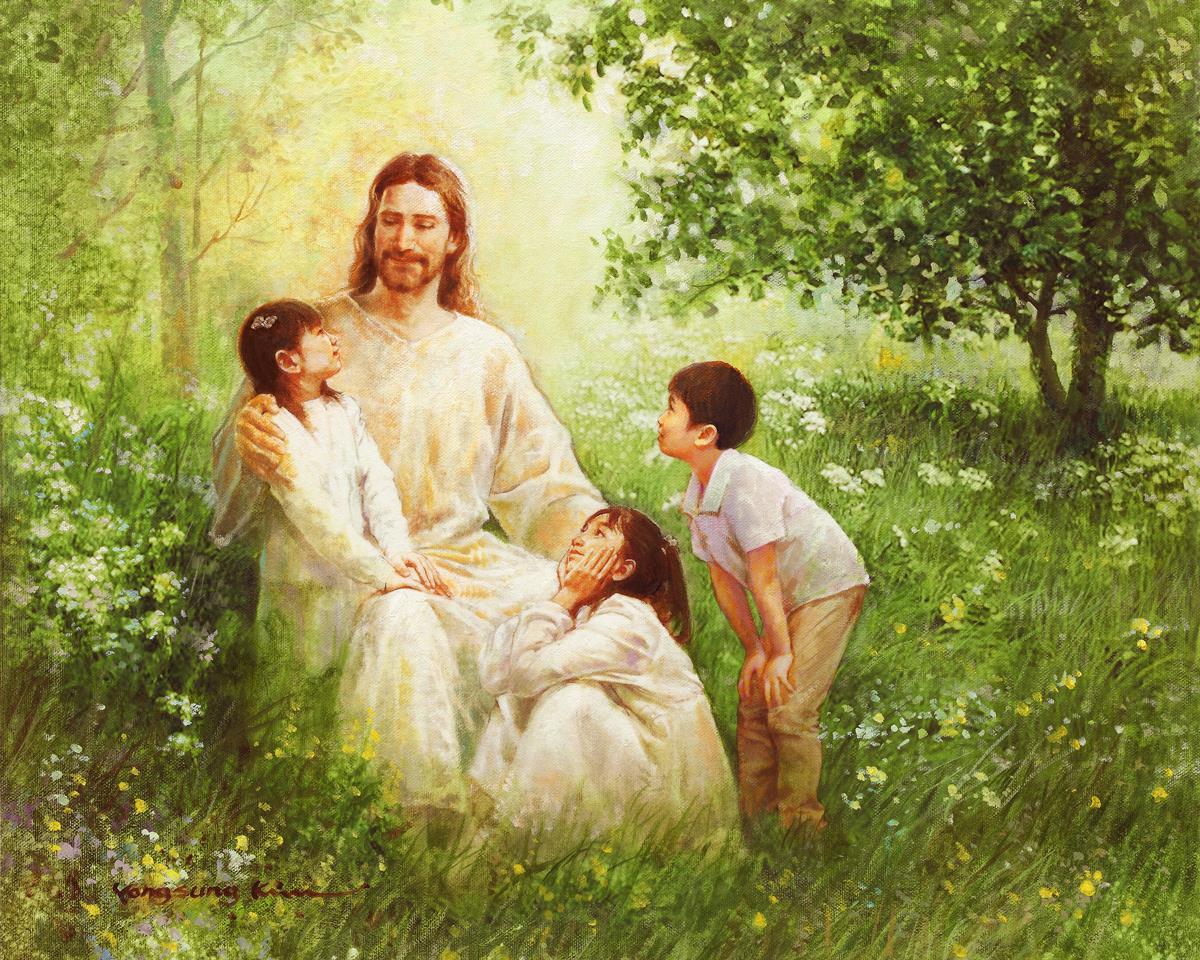 christ and asian children by yongsung kim jesus christ sitting with asian  children around him – LDSArt.com, image size:1200x960