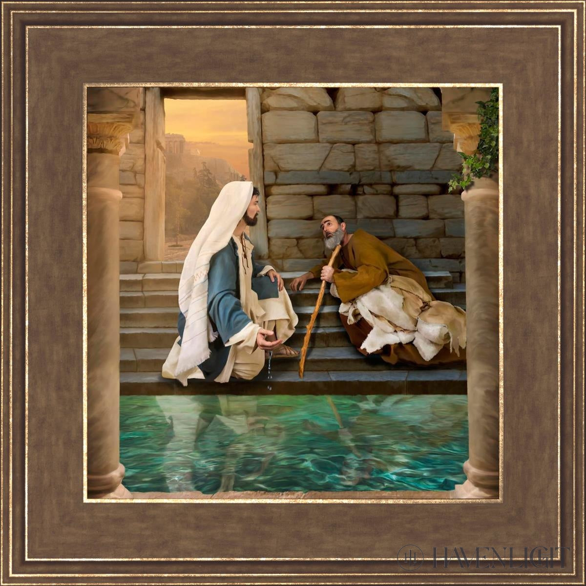 Living Water At Bethesda Open Edition Print / 12 X Gold 16 3/4 Art
