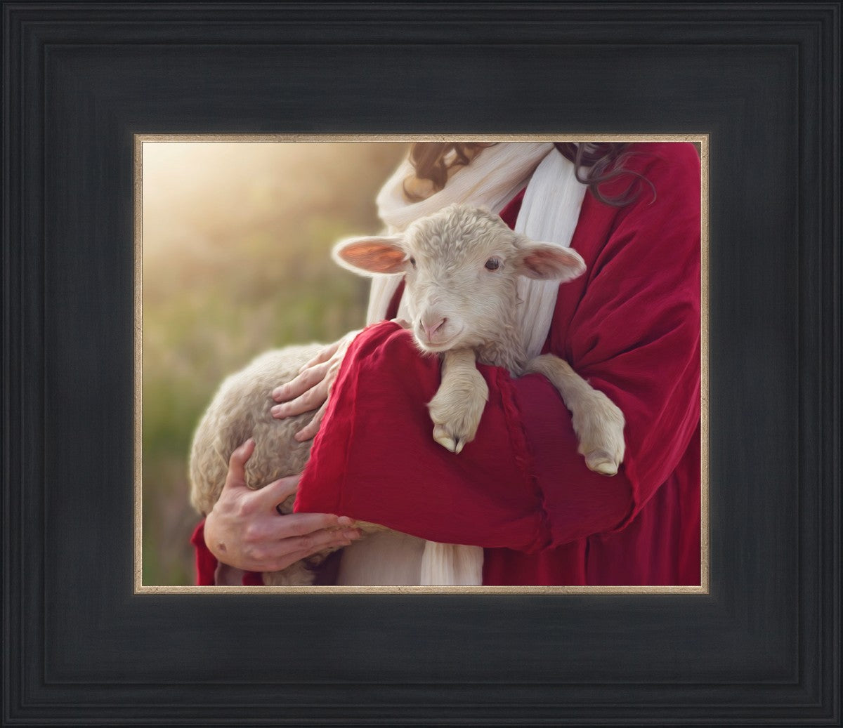 The Good Shepherd by Kristi Linton jesus christ holding a lamb red