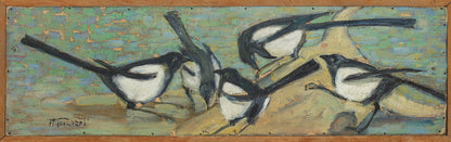 Magpies with Cattle Skull Original Artwork