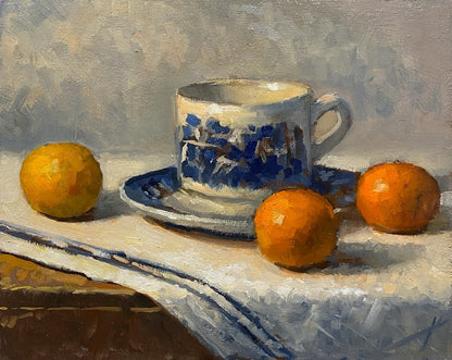 Delft Tea Cup and Oranges Original Artwork