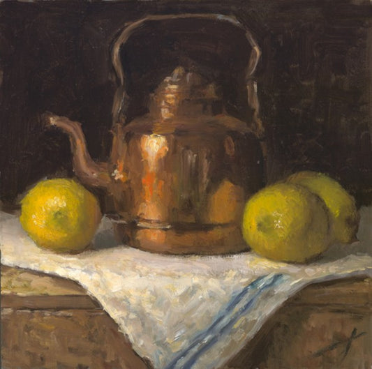 Teapot, Copper and Lemons Original Artwork