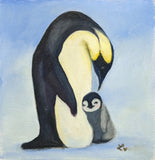 Mom and Baby Penguin Original Artwork