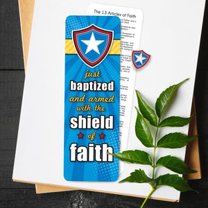 Baptism Shield of Faith Bookmark and Pin Set