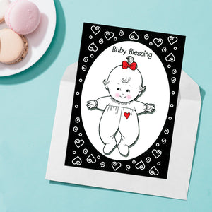 Girl Baby Blessing Greeting Card -  Black & White Design
