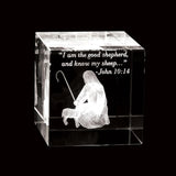 The Good Shepherd Laser-Engraved Crystal Cube