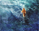 Walking on Water is a painting that depicts Jesus Christ walking on water by the power of faith - Yongsung Kim | LDSArt.com | Christian Artwork