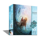 The Hand of God puzzle depicts Jesus reaching into the water to save Peter - Yongsung Kim | Havenlight | Christian Artwork