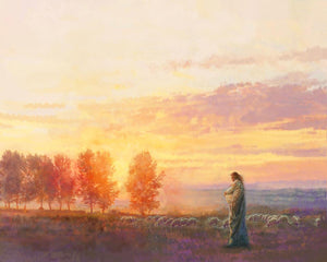 Eventide is a painting that depicts Jesus Christ watching over His flock - Yongsung Kim | LDSArt.com | Christian Artwork