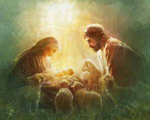 Immanuel is a painting that depicts Mary and Joseph looking at the new born baby Jesus - Yongsung Kim | LDSArt.com | Christian Artwork