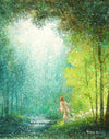 Lead Me is a painting that depicts Jesus Christ looking up towards a light above the forest trees - Yongsung Kim | LDSArt.com | Christian Artwork