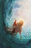 The Hand of God Large Art depicts Jesus reaching into the water to save Peter - Yongsung Kim | LDSArt.com | Christian Artwork