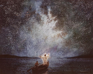 Calm and Stars painting depicts Jesus calming the seas during a great storm, & then seeing stars after the calm - Yongsung Kim | Havenlight | Christian Artwork