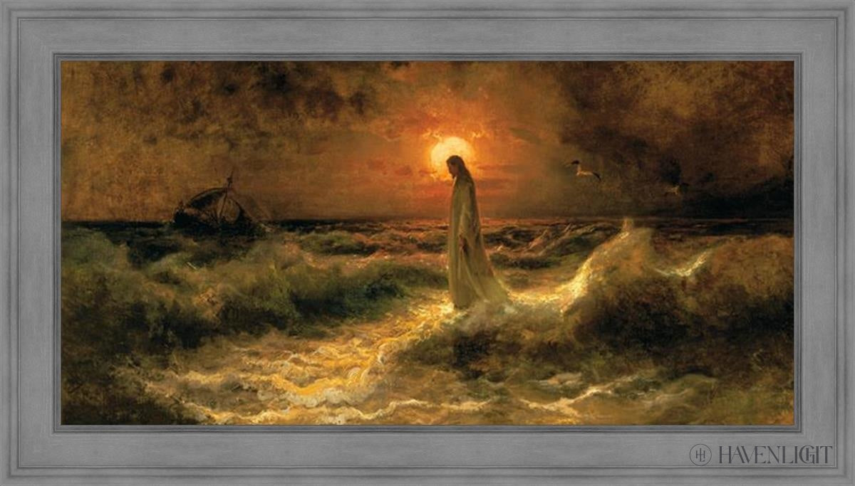 Christ Walking On The Water Large Wall Art Open Edition Canvas / 48 X 24 Gray 55 3/4 31