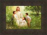 Christ With Asian Children Open Edition Canvas / 24 X 16 Bronze Frame 31 3/4 23 Art