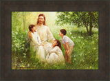 Christ With Asian Children Open Edition Canvas / 30 X 20 Bronze Frame 37 3/4 27 Art