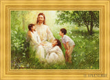 Christ With Asian Children Open Edition Canvas / 36 X 24 22K Gold Leaf 44 3/8 32 Art