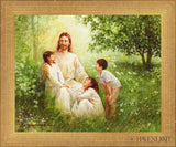 Christ With Asian Children Open Edition Print / 10 X 8 Matte Gold 11 3/4 9 Art