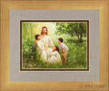 Christ With Asian Children Open Edition Print / 7 X 5 Matte Gold 11 3/4 9 Art